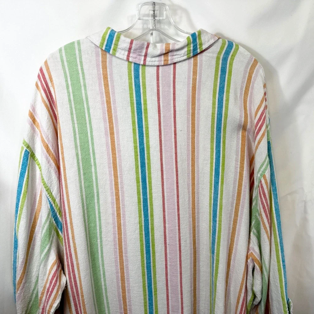 Woman Within Plus Size 30/32 Linen Set 3X Striped Linen Shirt Pants‎ Top White C - Picture 10 of 15